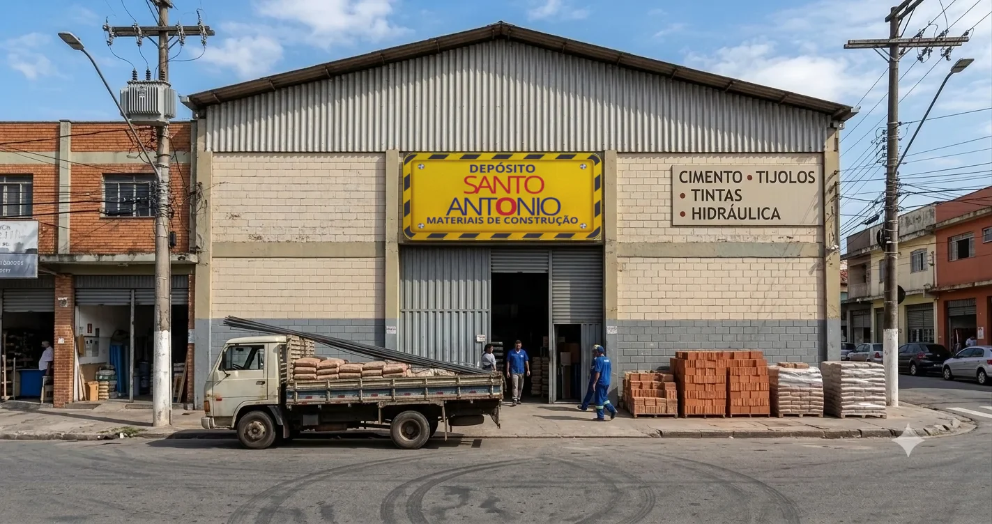 Fachada do depósito com caminhão de entrega